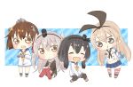  4girls :d :i ^_^ amatsukaze_(kantai_collection) anchor_hair_ornament binoculars black_hair blonde_hair blue_skirt brown_hair chibi closed_eyes hair_ornament hairband hat highleg highleg_panties kantai_collection long_hair miniskirt multicolored_legwear multiple_girls neckerchief open_mouth panties pleated_skirt pout sailor_collar sailor_dress school_uniform serafuku shimakaze_(kantai_collection) short_hair silver_hair skirt smile striped striped_legwear thigh-highs tokitsukaze_(kantai_collection) underwear yukikaze_(kantai_collection) 