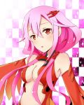  1girl bare_shoulders breasts center_opening cleavage detached_sleeves elbow_gloves gloves guilty_crown hair_ornament hairclip long_hair looking_at_viewer navel open_mouth pink_hair red_eyes solo twintails yuzuriha_inori 