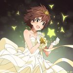  blush brown_eyes brown_hair dress honda_mio idolmaster idolmaster_cinderella_girls short_hair stars surprised 