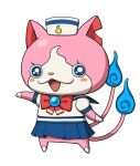  artist_request blue_skirt blush cat fangs flat_color full_body hat multiple_tails no_humans notched_ear official_art open_mouth pleated_skirt sailornyan school_uniform serafuku simple_background skirt standing tail two_tails white_background youkai youkai_watch 