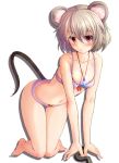  1girl adworse animal_ears blush bra breasts grey_hair highres jewelry long_hair mouse_ears mouse_tail navel nazrin panties pendant red_eyes short_hair simple_background solo tail touhou underwear white_background 