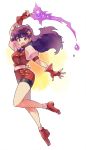 1girl arm_up asamiya_athena bike_shorts earrings fingerless_gloves gloves hair_ornament hairband jewelry king_of_fighters king_of_fighters_98 long_hair magic puffy_sleeves purple_hair red_gloves red_shoes shoes smile solo star_hair_ornament taki_(nakochan) violet_eyes 