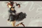  1girl animal_ears back border bow braid cat_ears character_name dress frills grey_background hair_bow hair_ornament high_heels kaenbyou_rin leg_ribbon long_sleeves looking_at_viewer looking_back no_nose no_tail puffy_sleeves red_eyes redhead silence_girl simple_background solo touhou twin_braids 