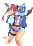  1girl blue_eyes breasts brown_hair fuuro_(pokemon) iroyopon large_breasts long_hair navel pokemon pokemon_(creature) pokemon_(game) pokemon_bw woobat 