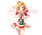  1girl :d belt blue_eyes bow box brown_hair capelet christmas gift gift_box hair_bow kousaka_honoka love_live!_school_idol_project merry_christmas miwabe_sakura open_mouth plaid plaid_bow santa_costume skirt smile solo 