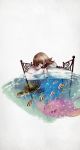  1girl bed brown_hair deemo fish full_body girl_(deemo) highres lying official_art solo surreal turtle walking_by_the_sea_(deemo) water 