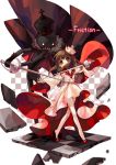  1girl capelet chessboard crown deemo deemo_(character) fencing girl_(deemo) harrymiao height_difference high_heels highres rapier song_name sword weapon white_legwear 