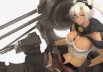  1girl blonde_hair breasts budget_sarashi dark_skin glasses gloves headgear hews_hack kantai_collection long_hair musashi_(kantai_collection) red_eyes sarashi solo thigh-highs twintails 