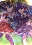  1girl black_hair blue_eyes dress fate/stay_night fate_(series) highres hoshika_ranoe matou_sakura purple_hair siblings sisters thigh-highs toosaka_rin twintails violet_eyes 