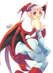  1girl ass bat_wings demon_girl iroyopon lilith_aensland looking_back pink_hair short_hair small_breasts succubus vampire_(game) wings 
