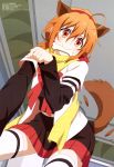  1girl absurdres amazaki_manamu animal_ears highres mikagura_gakuen_kumikyoku official_art school_uniform tagme tail thigh-highs 