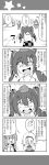  +++ 3girls 4koma :d alice_margatroid anger_vein comic commentary_request hair_ornament hairband hat highres himekaidou_hatate kochiya_sanae long_hair monochrome multiple_girls open_mouth short_hair smile touhou translation_request twintails yuuki._(limit) |_| 