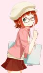  1girl ;) amami_haruka bespectacled cabbie_hat casual dated glasses hair_ribbon hat idolmaster nagian one_eye_closed ribbon skirt smile solo 