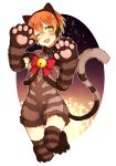  1girl ;d akakura animal_costume animal_ears bell bow cat_costume cat_ears cat_tail cross dress fang gloves green_eyes hairband hoshizora_rin jingle_bell love_live!_school_idol_project one_eye_closed open_mouth orange_hair paw_gloves paw_shoes shoes short_hair smile solo tail thigh-highs 