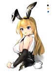  1girl absurdres animal_ears astoria_(azur_lane) astoria_(black_bunny_carnival)_(azur_lane) azur_lane bare_shoulders blonde_hair blue_eyes bunny_tail detached_sleeves eyebrows_visible_through_hair fake_animal_ears fake_tail from_side highres long_hair looking_to_the_side official_alternate_costume rabbit_ears shirt simple_background solo tail upper_body white_background white_shirt ztw 