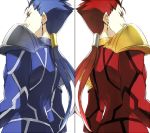 2boys blue_hair dual_persona fate/stay_night fate_(series) lancer multiple_boys palette_swap player_two ponytail redhead ruchi symmetry 