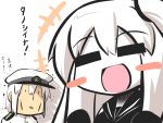  1boy 1girl admiral_(kantai_collection) aircraft_carrier_oni blush_stickers commentary_request gomasamune hat kantai_collection old_man open_mouth peaked_cap sailor_collar short_hair side_ponytail sketch translation_request trembling white_hair 