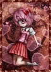  1girl bow cyclops heart kneeling one-eyed original pink pink_hair ray-k skirt socks solo suspenders 