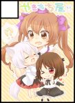  !? 3girls ;p =_= animal_ears barefoot brown_eyes brown_hair closed_eyes crying fang heart highres himekaidou_hatate inubashiri_momiji multiple_girls one_eye_closed shameimaru_aya short_hair tail tears tongue tongue_out touhou twintails wavy_mouth white_background wings wolf_ears wolf_tail yakimochi younger 