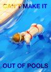  1girl asphyxiation ass bikini brown_hair commentary drowning floating foochbwah headband highres kasugano_sakura red_bikini short_hair solo street_fighter swimsuit thong 