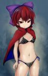  1860_(ichi) 1girl bikini bow cape hair_bow red_eyes redhead sekibanki short_hair solo swimsuit touhou 