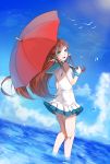  1girl anny_(artist) blue_eyes brown_hair highres long_hair mukaido_manaka nagi_no_asukara sailor_dress school_uniform serafuku umbrella 