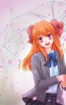  1girl bow gekkan_shoujo_nozaki-kun orange_hair polka_dot polka_dot_bow sakura_chiyo school_uniform umbrella violet_eyes yuzuka_(pixiv12193841) 