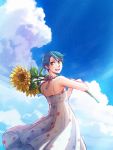  1girl blue_hair flower gekkan_shoujo_nozaki-kun kashima_yuu reverse_trap short_hair sky sunflower yuzuka_(pixiv12193841) 