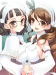  2girls breasts glasses holding_hands kantai_collection ko_ru_ri littorio_(kantai_collection) looking_at_viewer multiple_girls roma_(kantai_collection) 