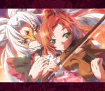  2girls black_nails go!_princess_precure green_eyes haruno_haruka highres inoshishi_(ikatomo) instrument letterboxed long_hair multiple_girls nail_polish precure red_eyes redhead short_hair twilight_(go!_princess_precure) violin white_hair 