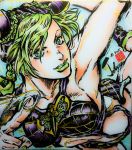  ashiya_kouhei blue_eyes character_name green_eyes highres jojo_no_kimyou_na_bouken kuujou_jolyne lipstick makeup marker_(medium) signature traditional_media 