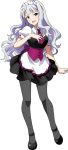  1girl apron blush idolmaster idolmaster_2 long_hair looking_at_viewer maid maid_apron maid_headdress mary_janes necktie official_art open_mouth pantyhose shijou_takane shoes solo violet_eyes white_hair 