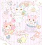  blue_skirt cat cherry food food_on_face fruit furoshiki hat heart ice_cream jibanyan multiple_tails no_humans notched_ear on_head pleated_skirt sailornyan school_uniform serafuku skirt soft_serve sparkle spoon star strawberry sundae tail two_tails umi_(srtm07) vanilla_ice_cream youkai youkai_watch 