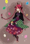  1girl alternate_costume animal_ears ascot bow braid can candy capelet cat_ears cat_tail floral_print hair_bow japanese_clothes kaenbyou_rin kimono mei_(meiko22) red_eyes redhead solo tail touhou twin_braids 