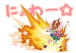  :3 blue_legwear boots brown_hair catchphrase clenched_hand colorful dress explosion fatal_fury fighting_stance fire frilled_skirt frills hair_ornament hair_ribbon idolmaster idolmaster_cinderella_girls king_of_fighters long_hair moroboshi_kirari pantyhose pink_boots pink_dress pink_legwear ribbon skirt special_moves terry_bogard thigh-highs twintails zettai_ryouiki 