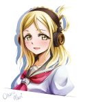  1girl blonde_hair blush character_name dengeki_g&#039;s grado_labs hair_rings headphones ohara_mari parted_lips pas_(paxiti) school_uniform serafuku smile solo upper_body yellow_eyes 