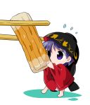 1girl bowl byourou chibi chikuwa chopsticks food hat japanese_clothes kimono minigirl obi purple_hair sash short_hair solo sukuna_shinmyoumaru touhou violet_eyes