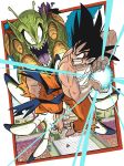  abs alien antennae bald barefoot battle black_hair dougi dragon_ball energy_ball gashi-gashi green_skin kamehameha open_mouth piccolo_daimaou sharp_teeth son_gokuu spiky_hair torn_clothes 