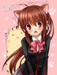  1girl animal_ears brown_hair cat cat_day cat_ears chibinon doruji little_busters!! long_hair natsume_rin ponytail red_eyes school_uniform 