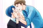  1boy 1girl blue_hair blush couple gekkan_shoujo_nozaki-kun green_eyes hori_masayuki kashima_yuu reverse_trap short_hair yuzuka_(pixiv12193841) 