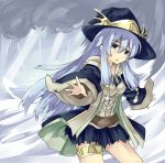  1girl black_skirt blue_eyes blue_hair choker duel_monster gishki_ariel hat long_hair long_sleeves looking_at_viewer low_twintails nomalandnomal open_mouth skirt solo twintails witch_hat yuu-gi-ou 