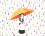  1girl black_hair candy highres lollipop makaroll original pun rain school_uniform serafuku solo umbrella violet_eyes 