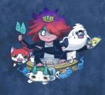  cat character_request computer_keyboard crossed_arms cup furoshiki ghost hair_over_one_eye jibanyan koma-san mug multiple_arms multiple_tails open_mouth purple_lips skull sweat tablet_pc tail two_tails umi_(srtm07) whisper_(youkai_watch) youkai youkai_pad youkai_watch 