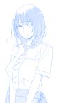  1girl blue character_request flying_sweatdrops himura_kiseki necktie short_hair short_sleeves simple_background solo white_background 
