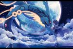  1girl higana_(pokemon) kabocha_torute mega_pokemon mega_rayquaza moon night night_sky pokemon pokemon_(creature) pokemon_(game) pokemon_oras rayquaza revision sky starry_night 