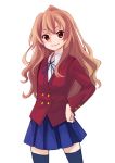  1girl aisaka_taiga brown_eyes brown_hair chio_kitsune highres long_hair school_uniform standing thigh-highs toradora! 