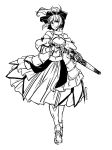  1girl 2014 armor artist_name dated dress fate/unlimited_codes fate_(series) full_body hair_ribbon mariel_cartwright monochrome ribbon saber saber_lily sheath simple_background solo sword unsheathing weapon white_background 