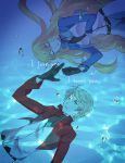  1boy 1girl aldnoah.zero asseylum_vers_allusia blonde_hair celestial_being_uniform crossover gloves grey_hair gundam gundam_00 naguy_(nagui) parody silver_hair slaine_troyard underwater 