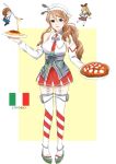  brown_hair fairy_(kantai_collection) food hat kantai_collection littorio_(kantai_collection) long_hair morinaga_(harumori) pizza spaghetti tagme thigh-highs 