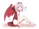  1girl blush collar dragon_girl dragon_tail dragon_wings fake_horns michu_love open_mouth original short_hair silver_hair simple_background sitting solo tail violet_eyes white_background wings 